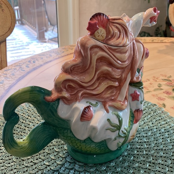 COPY - New Blue Sky Clayworks Ceramic Mermaid Teapot. 9” Tall - Picture 11 of 11